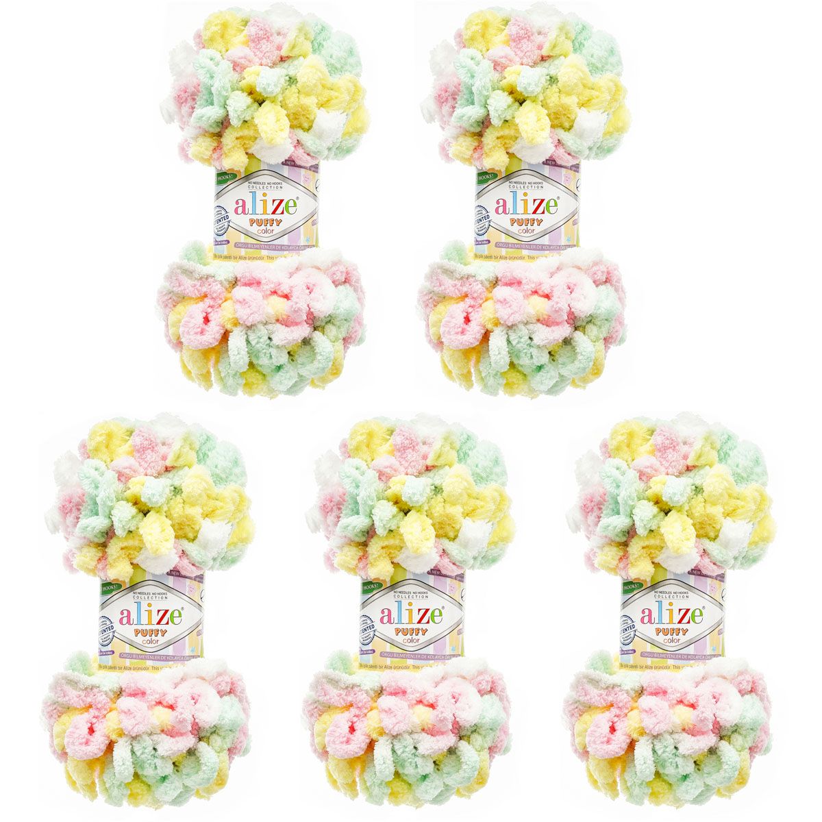 Пряжа для вязания Alize puffy color 100 г 9 м микрополиэстер плюшевая мягкая 5862 секционный 5 мотков - фото 6