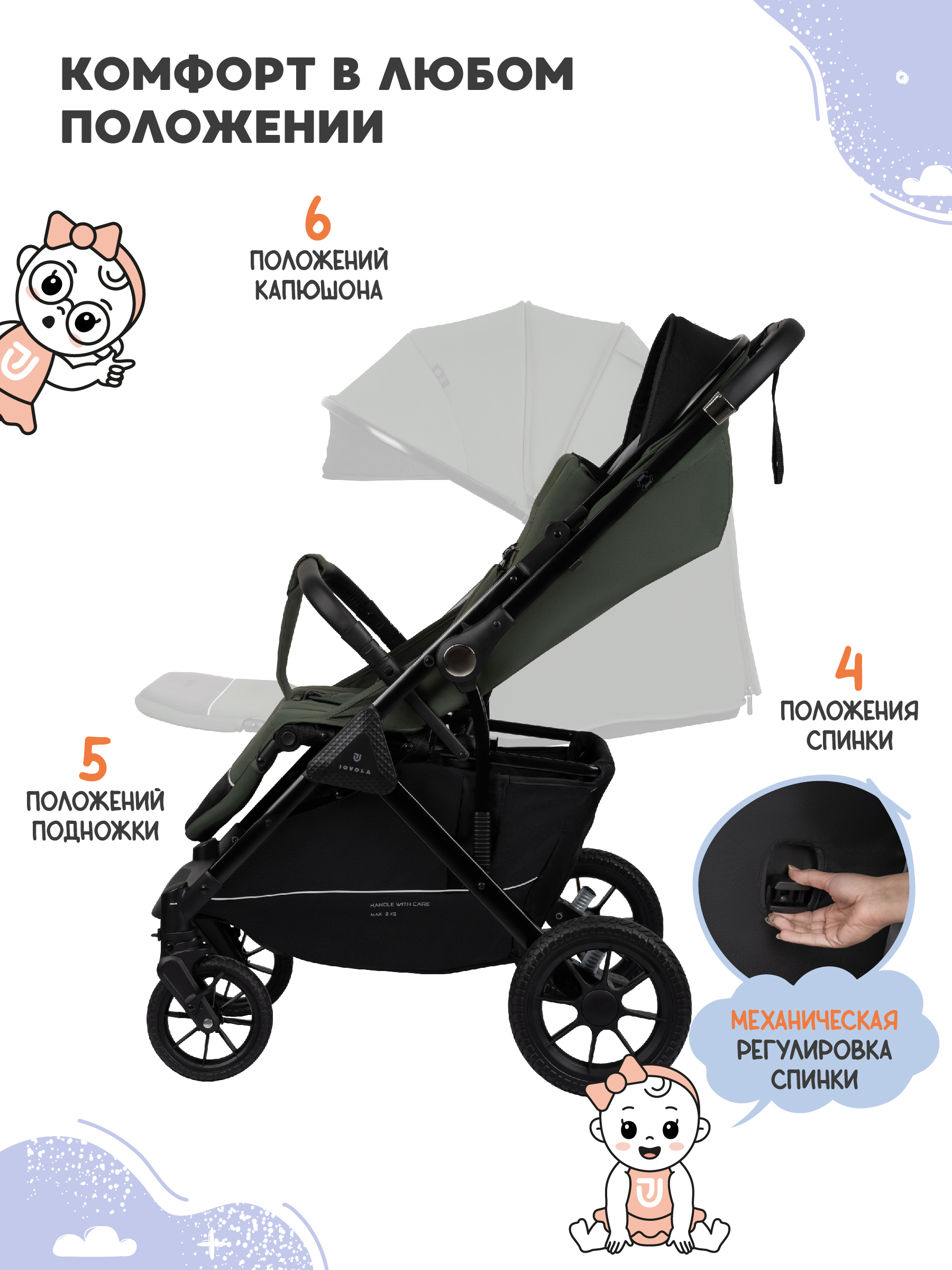 Коляска прогулочная JOVOLA Magma Plus зеленый - фото 6