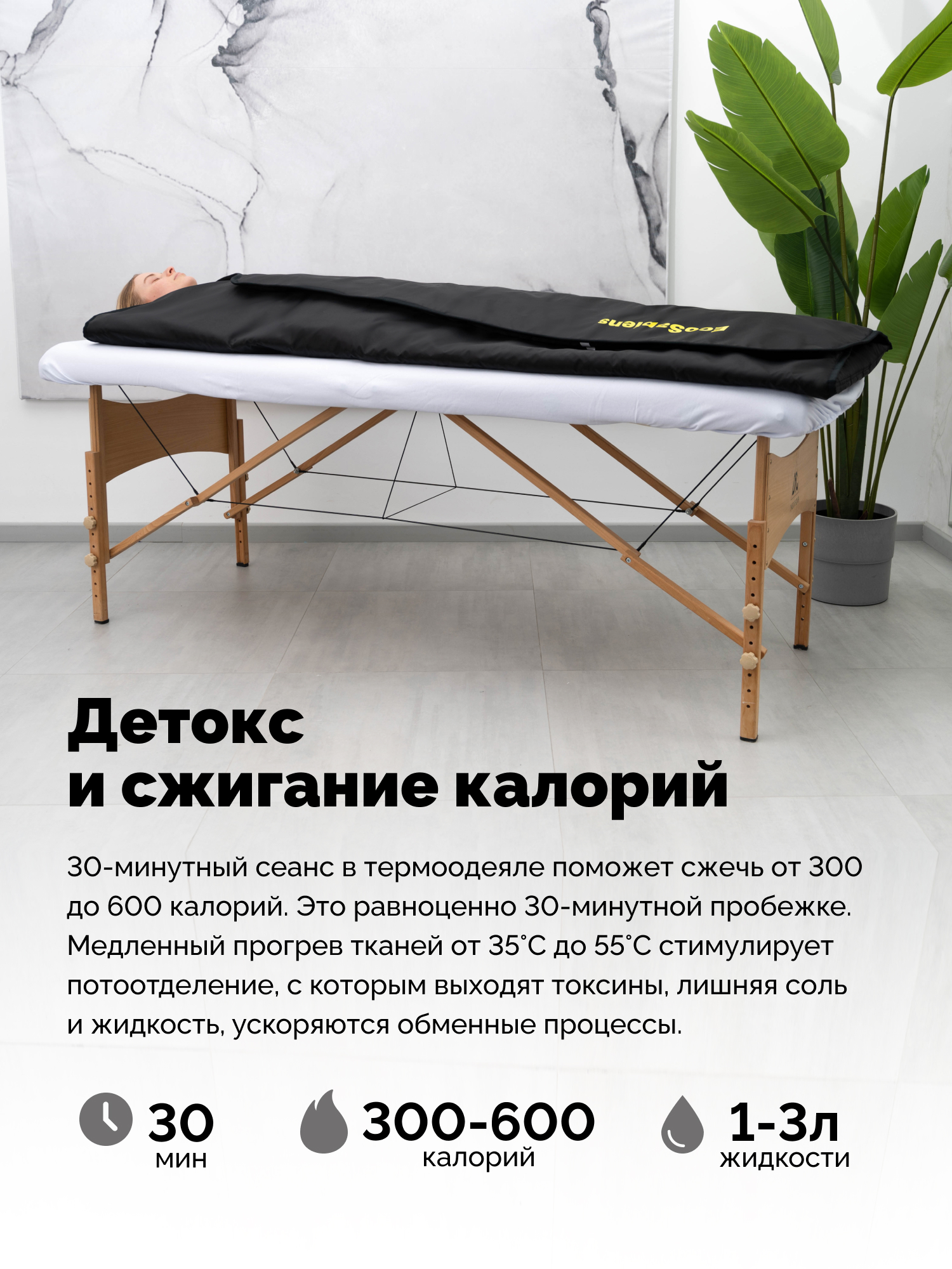 Термоодеяло для обертывания и инфракрасной сауны EcoSapiens Infrasauna 220х180 см черное - фото 3