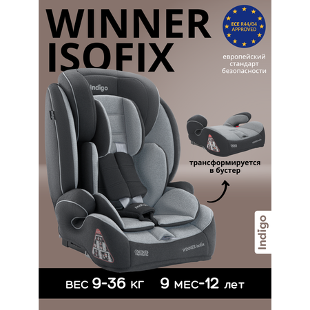 Автокресло Indigo Winner тем.-серый-светл-серый Isofix 1/2/3 (9-36 кг)