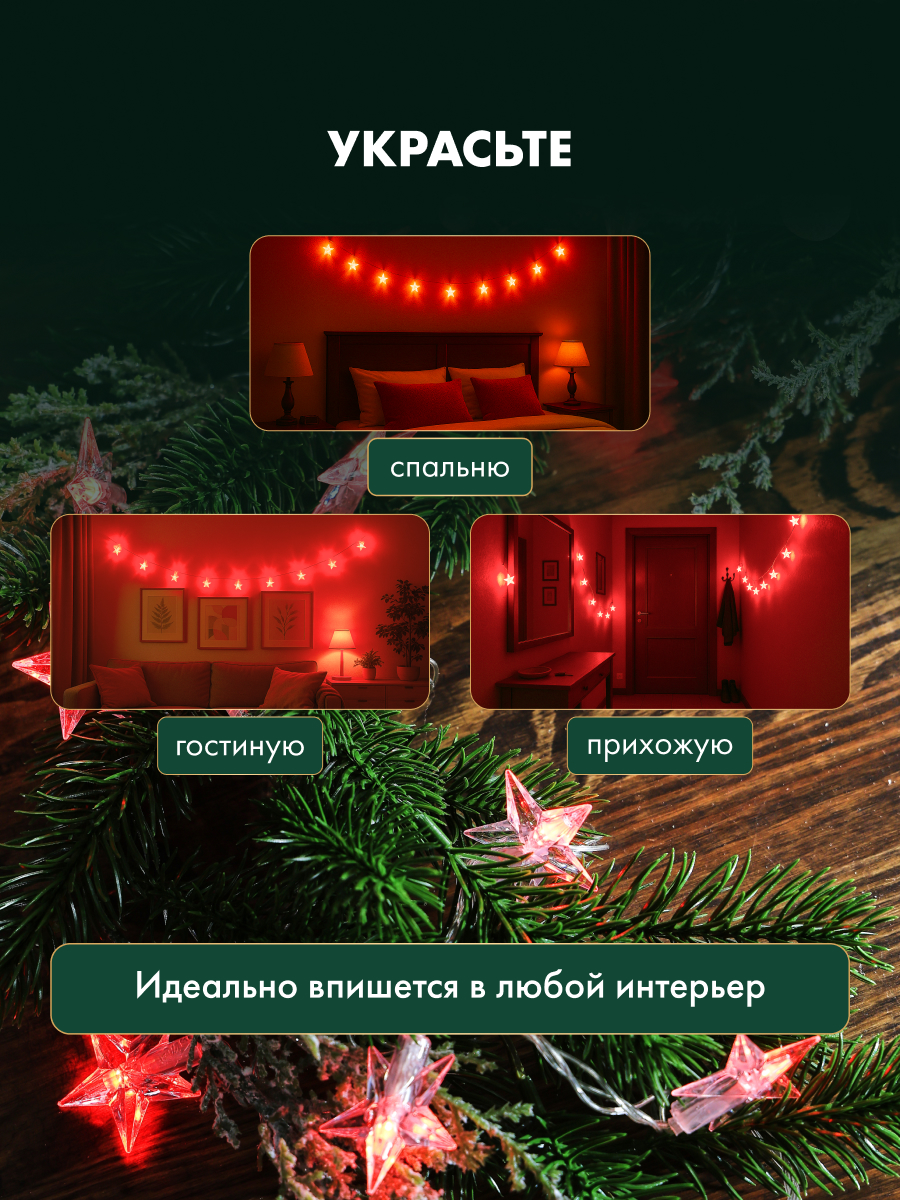 Светодиодная гирлянда NEON-NIGHT Звездочки 303-034 - фото 4