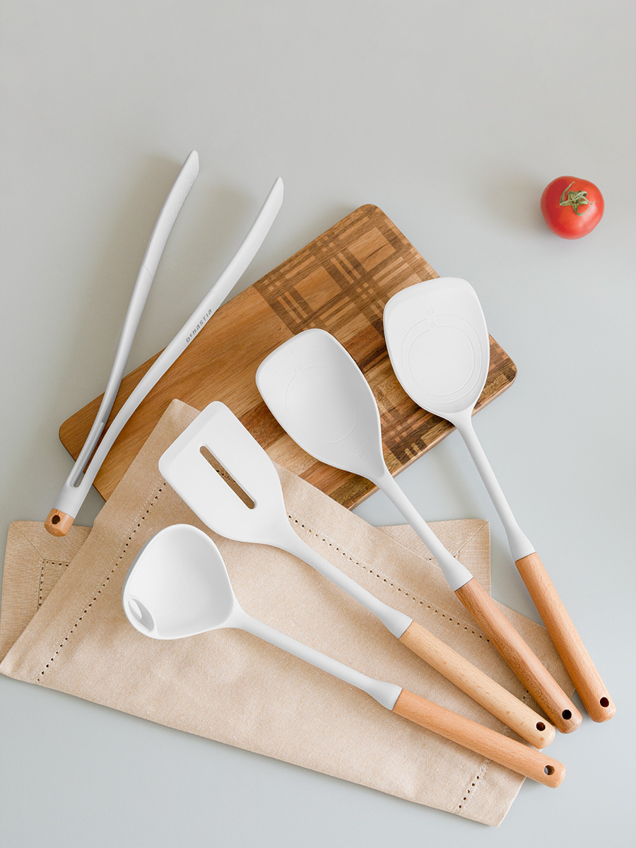 Ложка кулинарная DeNASTIA Силвуд 33x6x4.5 см силикон бук светло-серый A000343 - фото 8