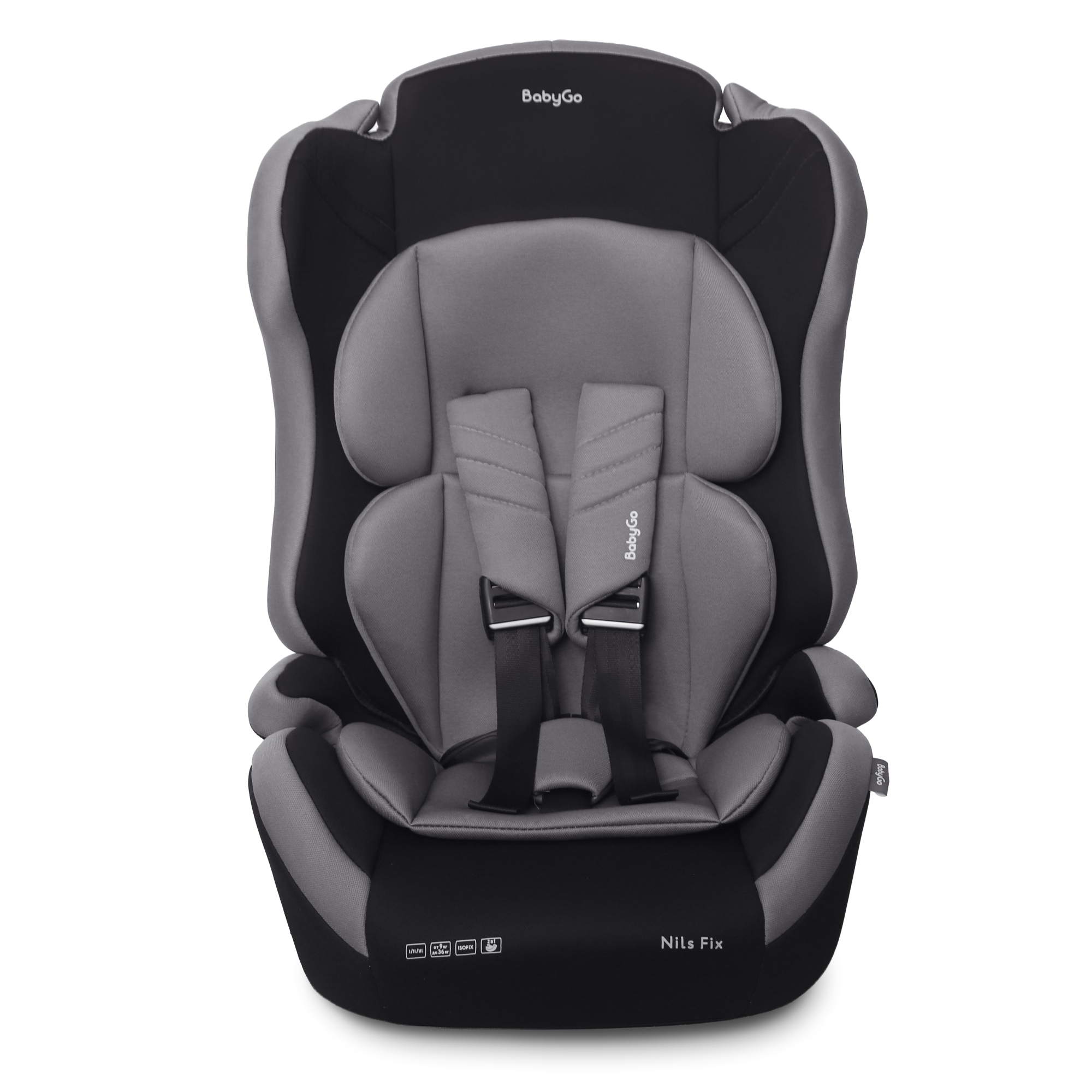 Автокресло BabyGo Nils Fix New Isofix 1/2/3 (9-36 кг) серый - фото 1