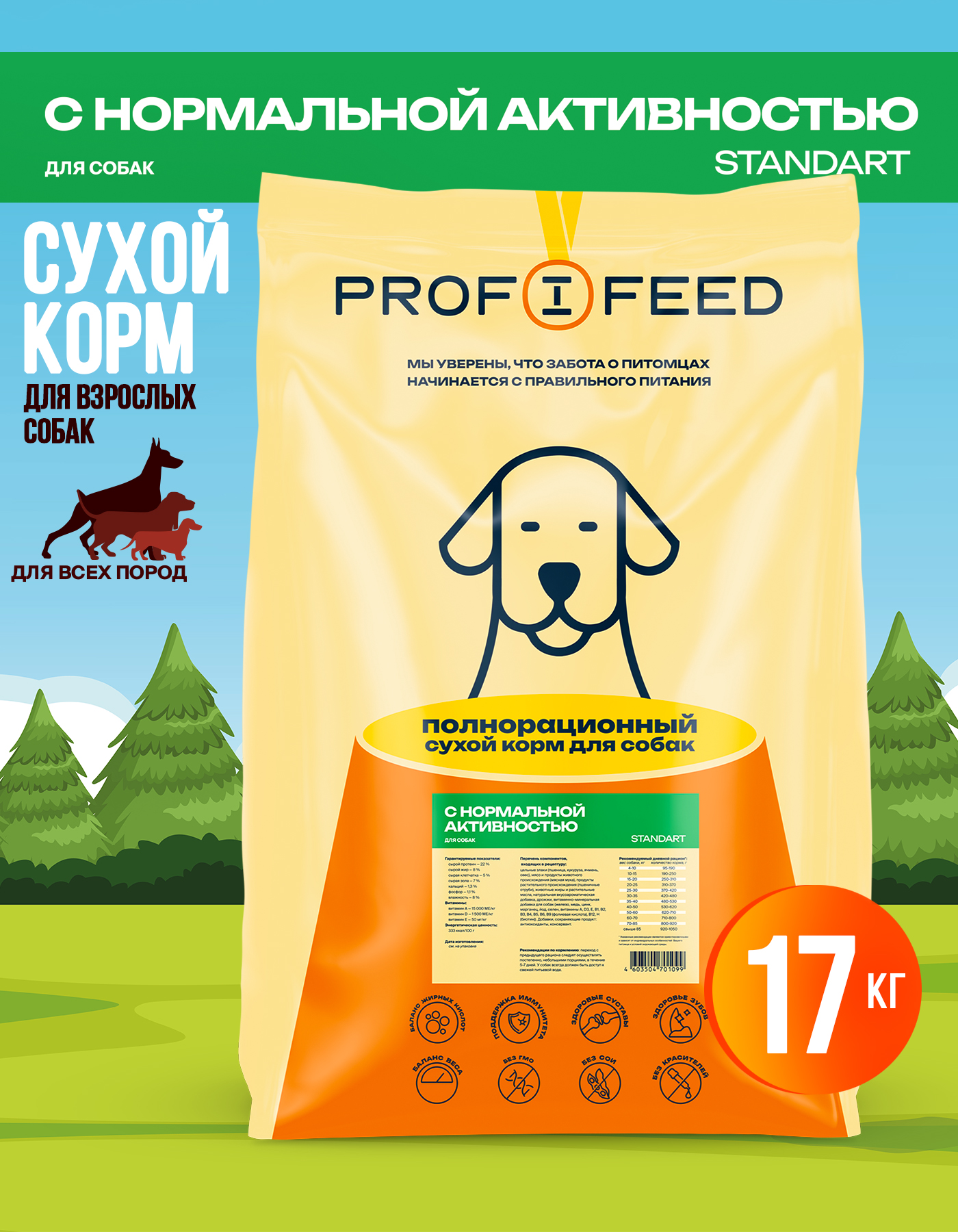 Корм сухой Profifeed для собак с нормальной активностью 17кг - фото 1
