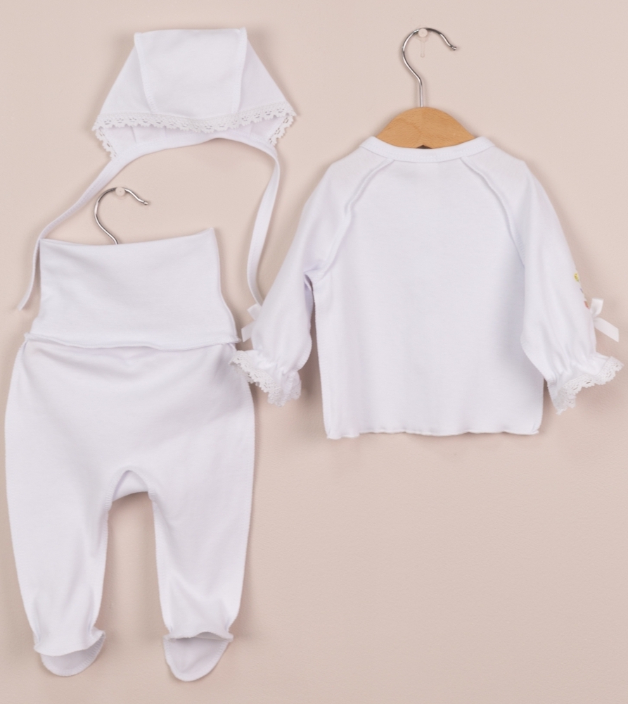 Кофточка и ползунки с чепчиком Baby boom КН161/2-И Вышивка белый - фото 5