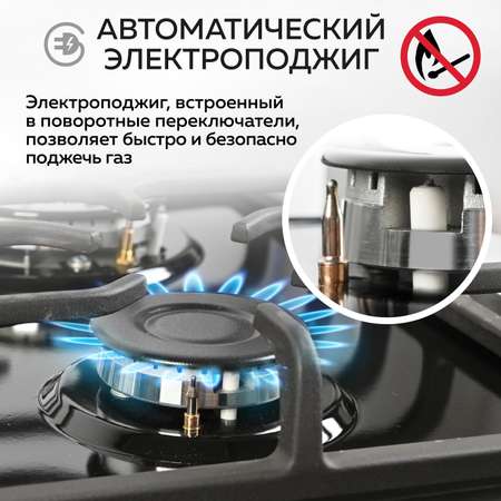 Варочная панель GFGRIL GF-HBG184B rustic 60 см автоподжиг чугунные решетки wok конфорка цвет черный