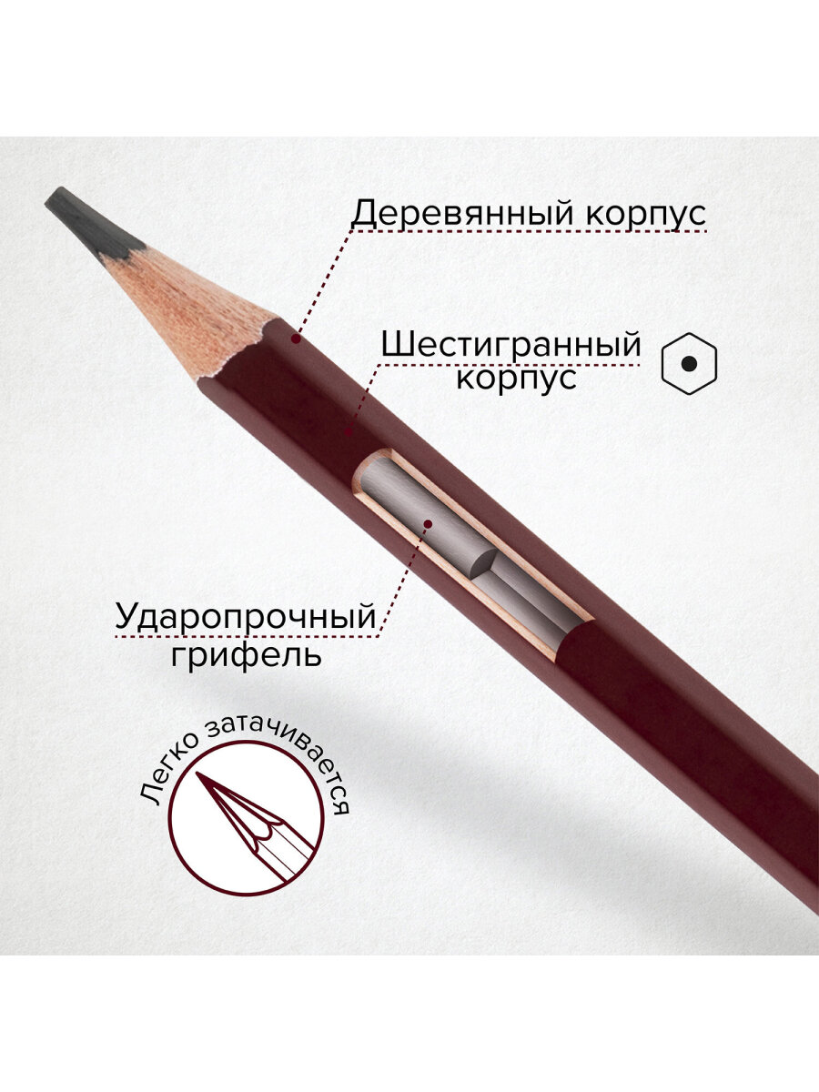 Карандаши чернографитные Brauberg 12 шт. - фото 5