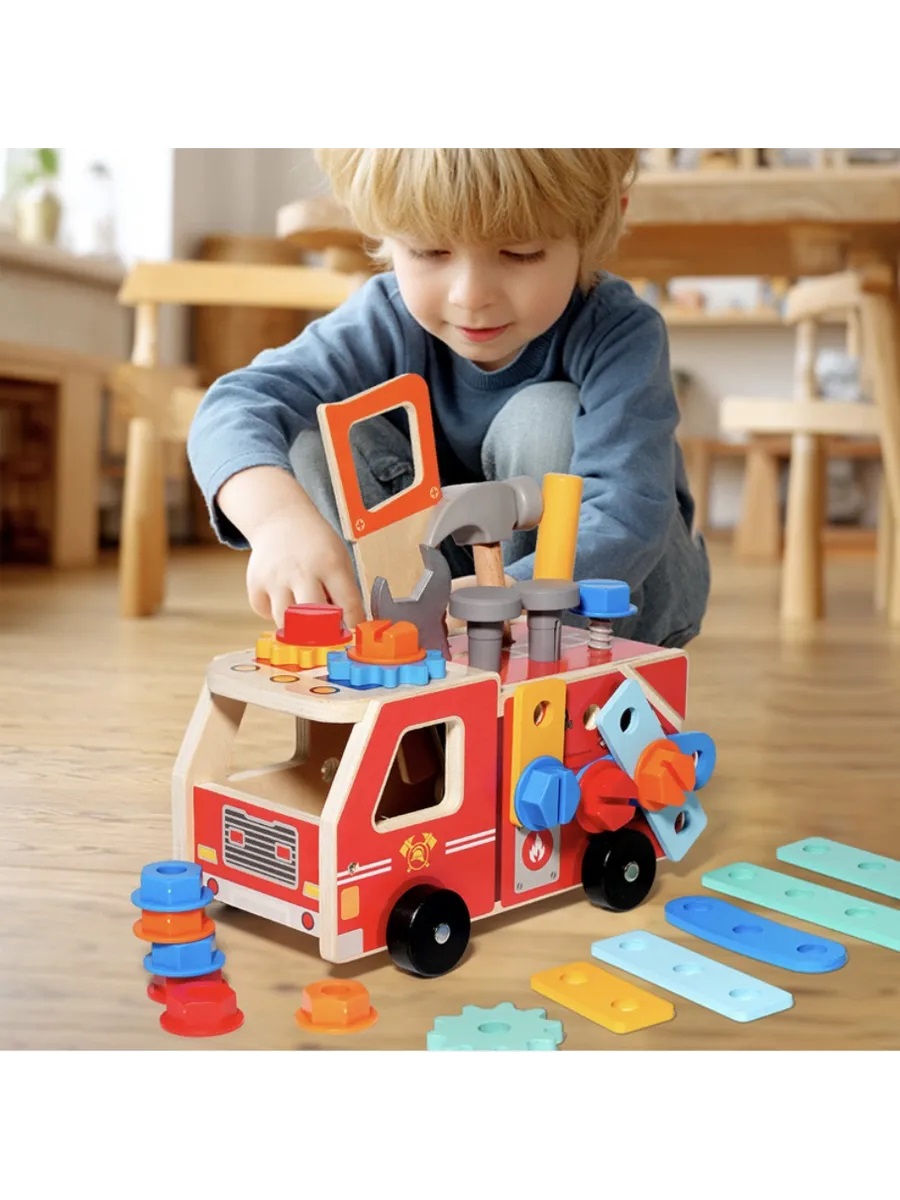 Конструктор CASTLELADY машинка с инструментами деревянный 31 дет. - фото 7