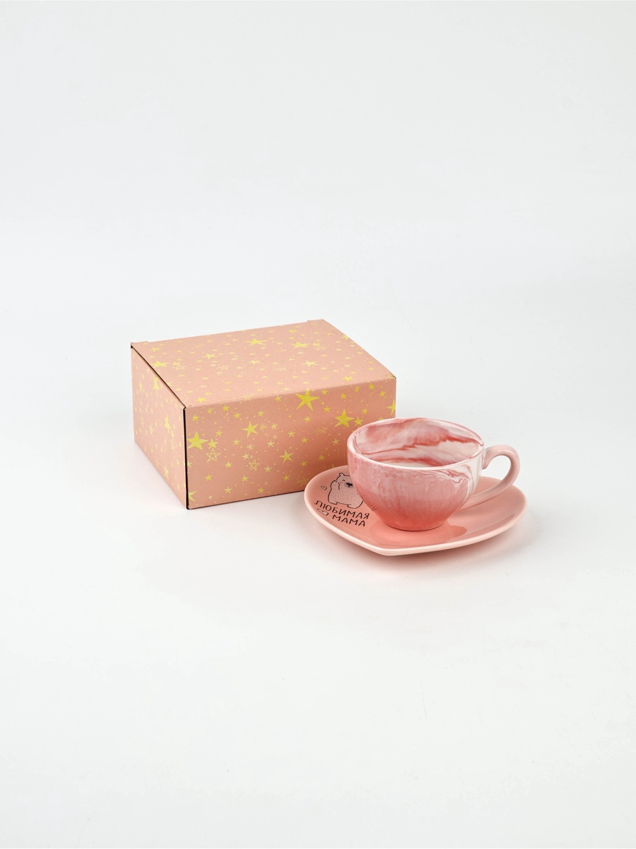 Набор Дорого внимание Любимая мама кружка 150 мл блюдце - фото 1