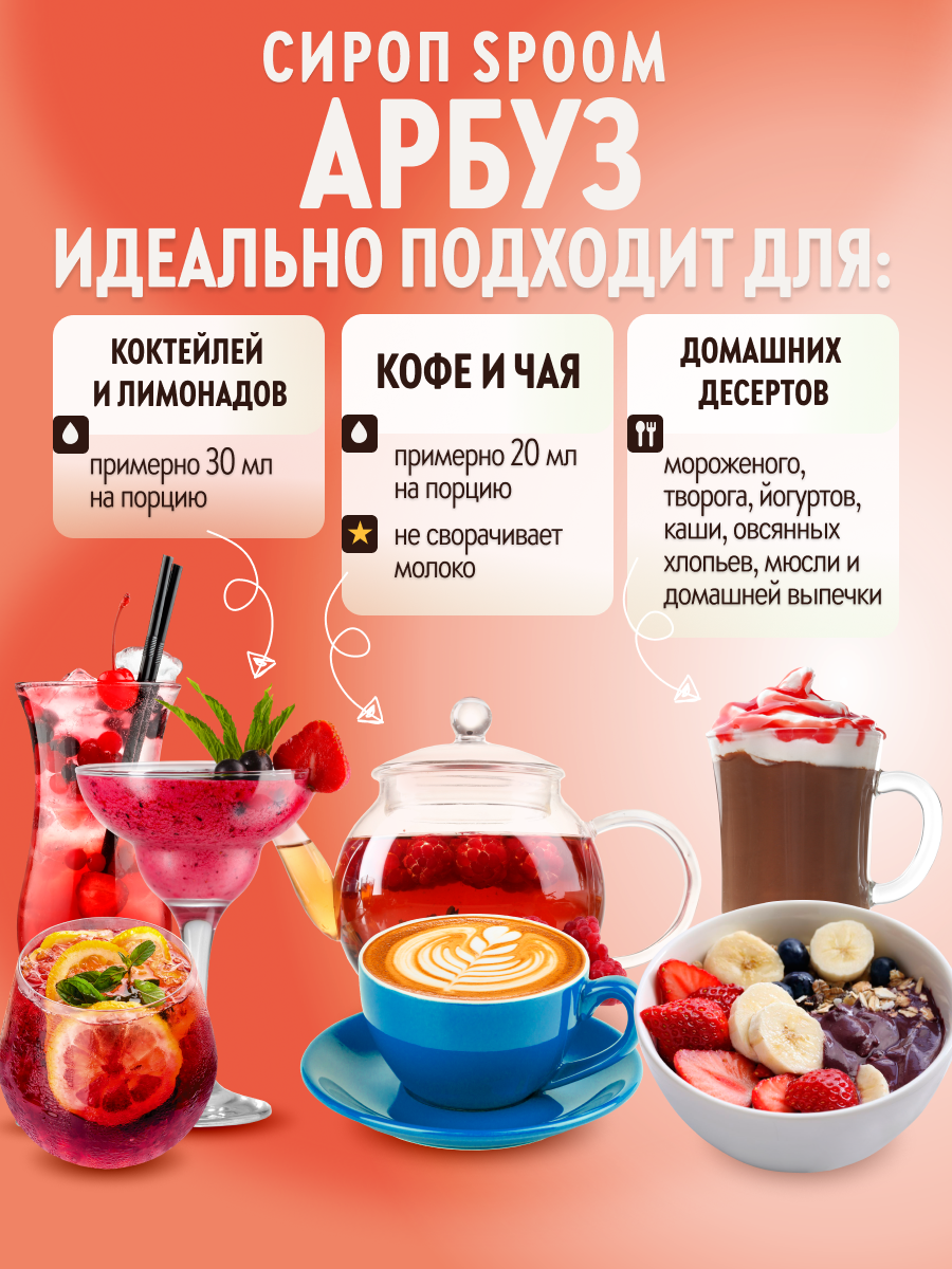 Сироп SPOOM Арбуз 250 мл для коктейлей лимонадов и десертов - фото 3