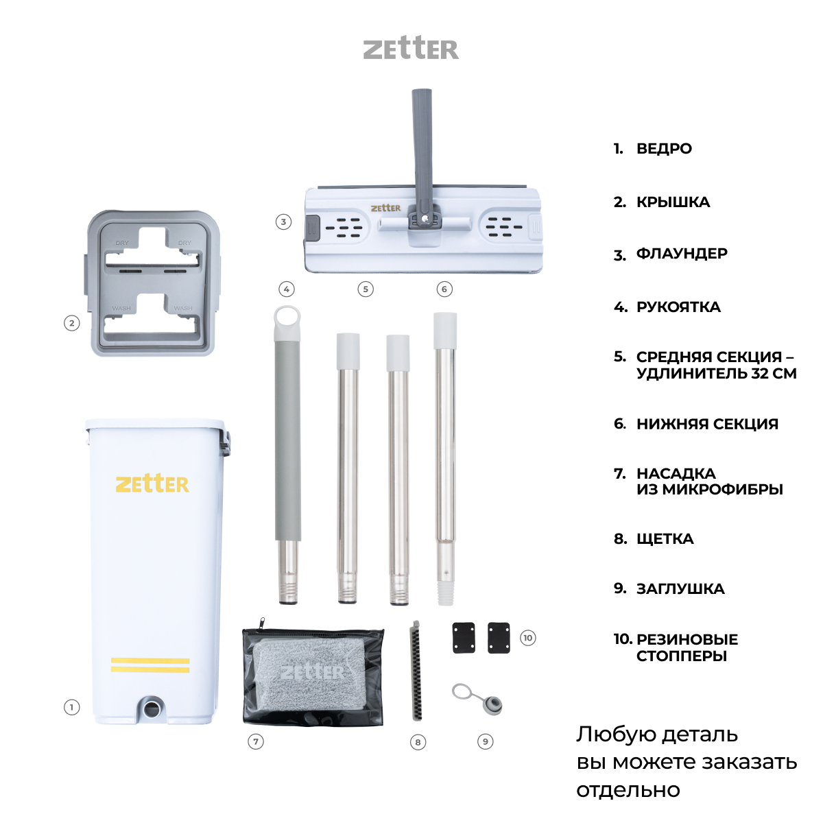 Система для уборки Zetter M 10 л 1 насадка - фото 7