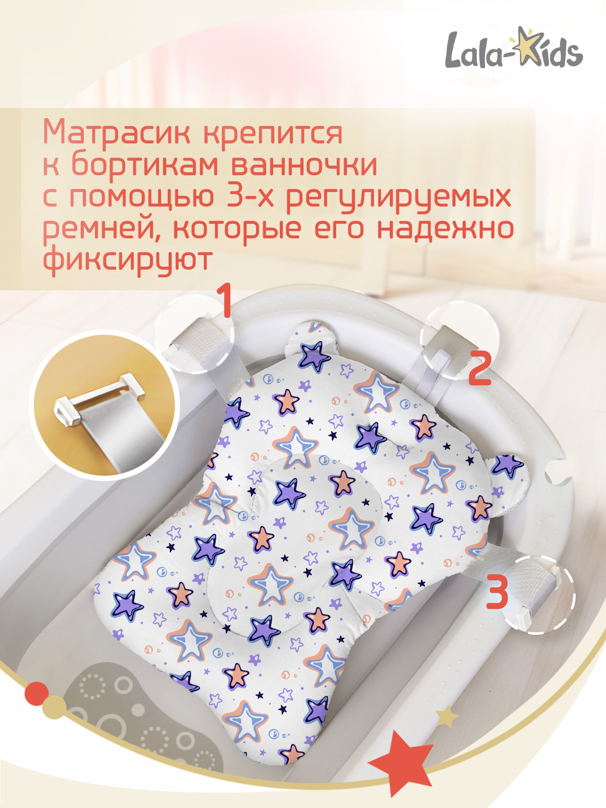 Складная ванночка для купания LaLa-Kids с термометром и матрасиком в комплекте - фото 16