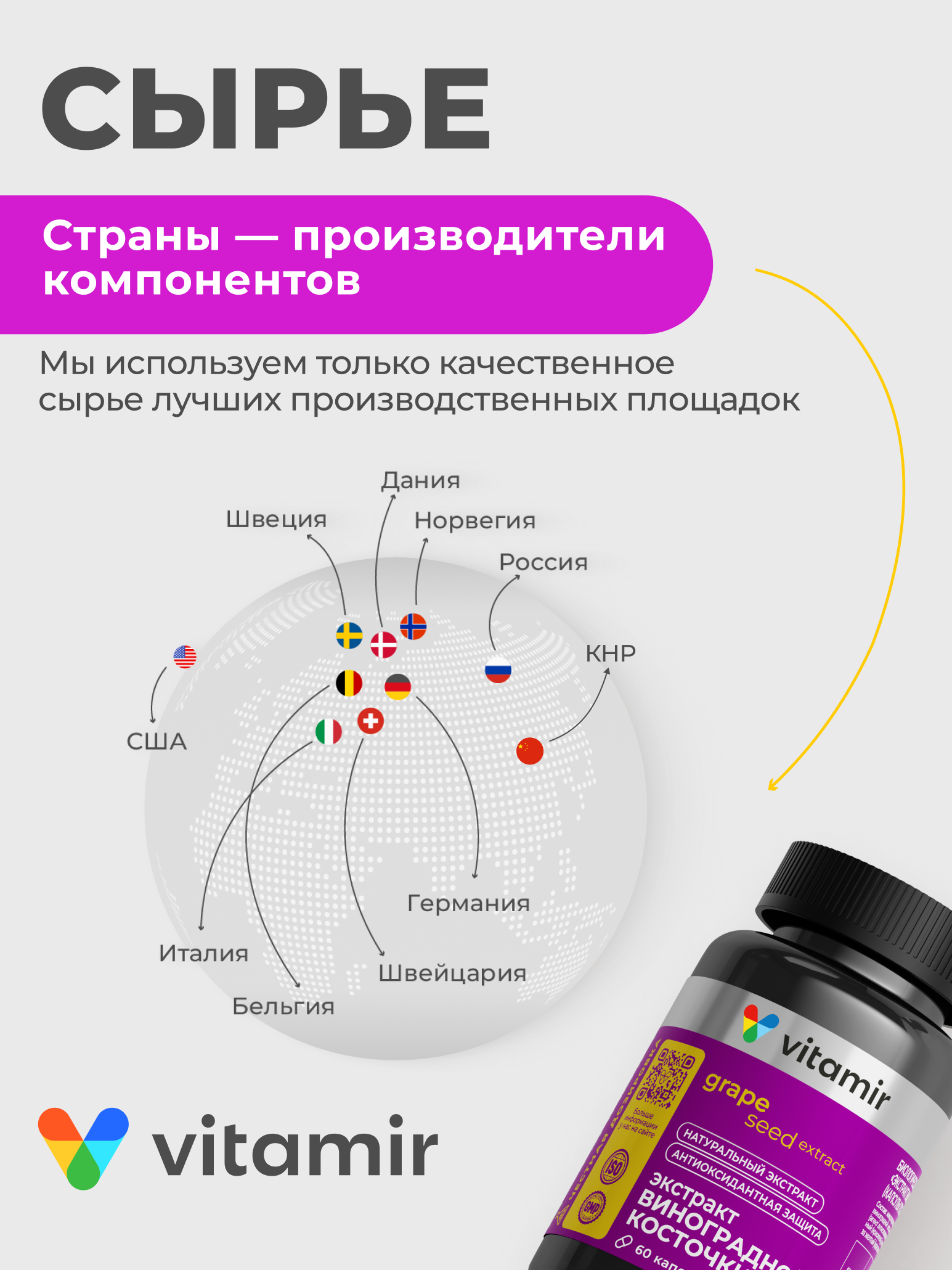 Экстракт виноградной косточки VITAMIR антиоксидант ОПЦ для кожи сердца и сосудов 60 капсул - фото 7