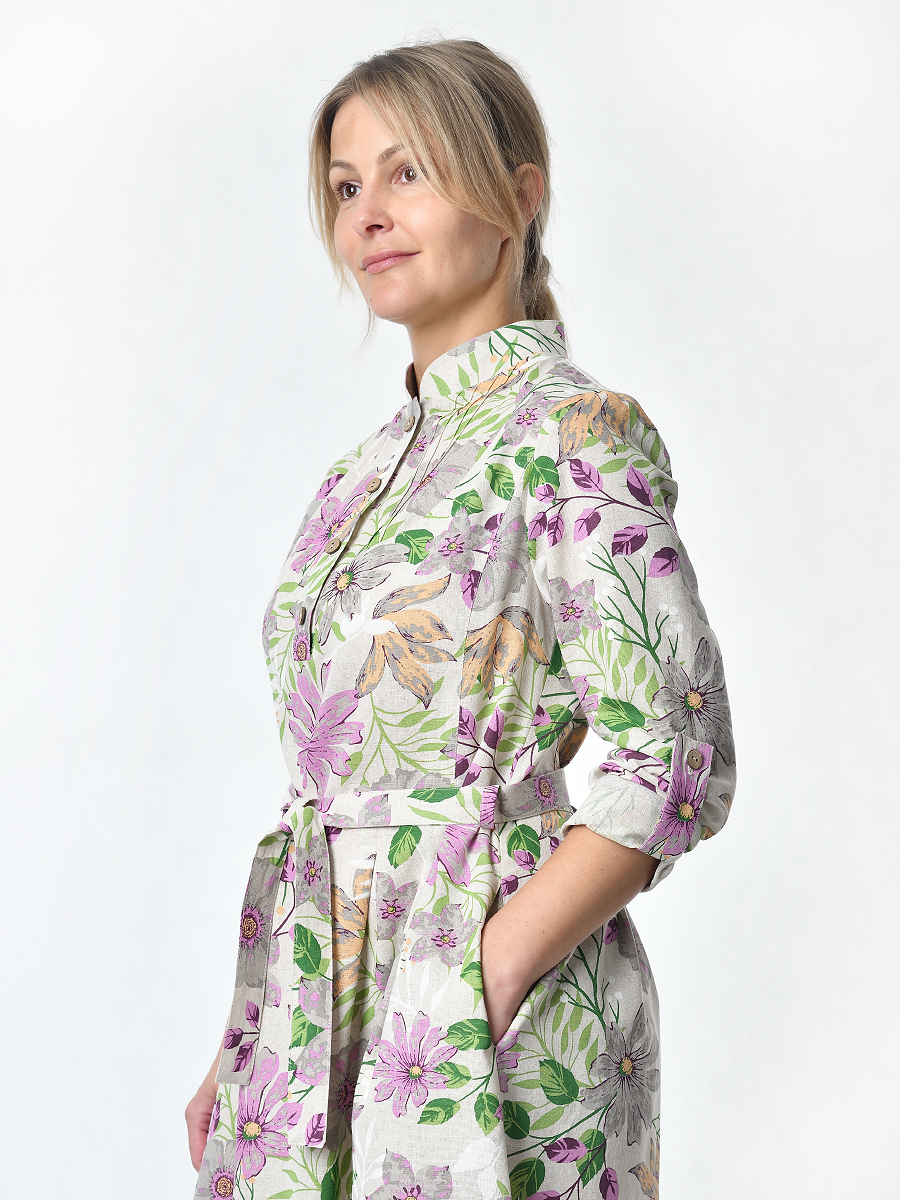 Платье Льняная Горница пл025-02/бежевый-сиреневый-зеленый - фото 11