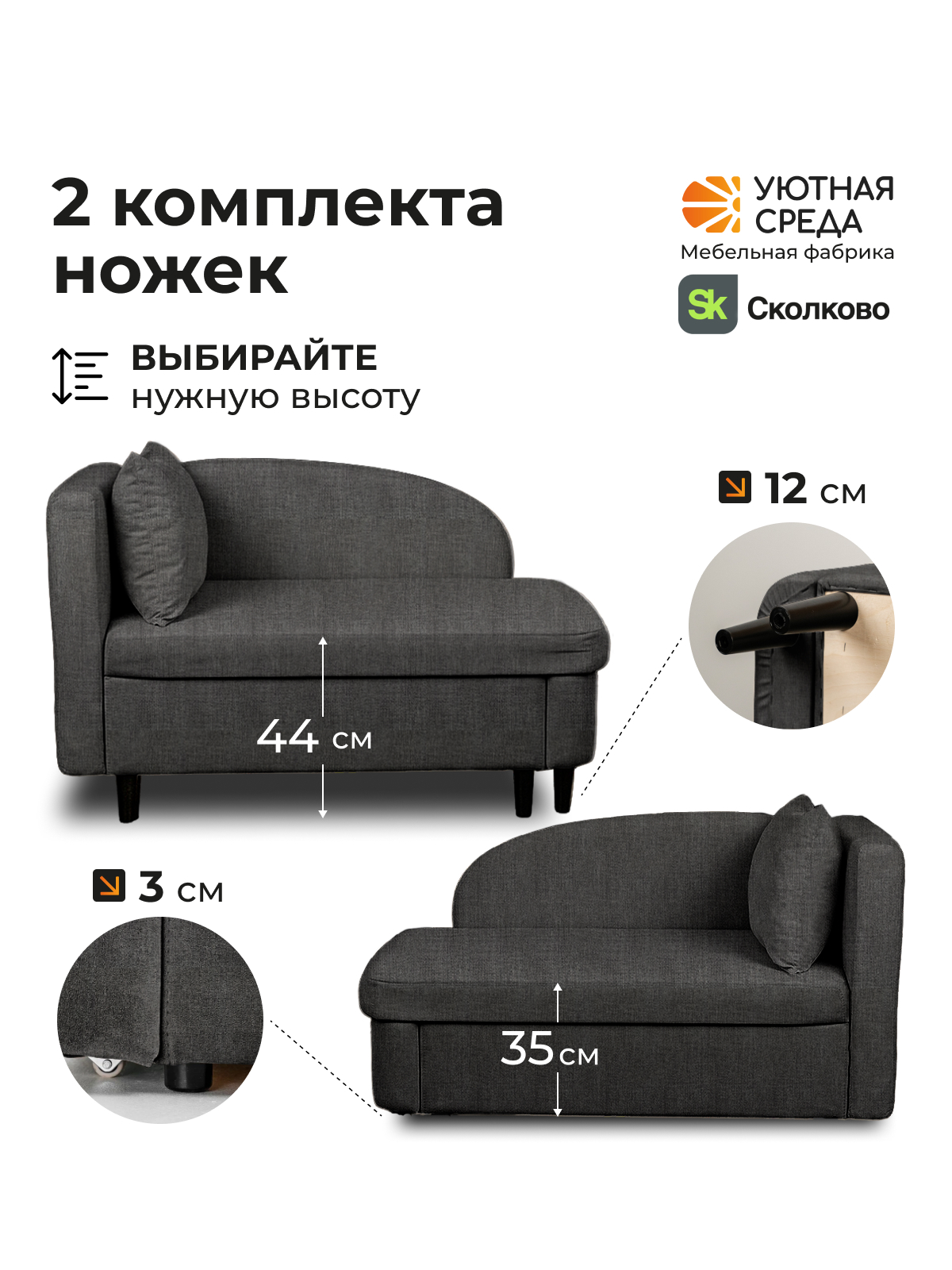 Диван Уютная среда рогожка графит левый черный - фото 2