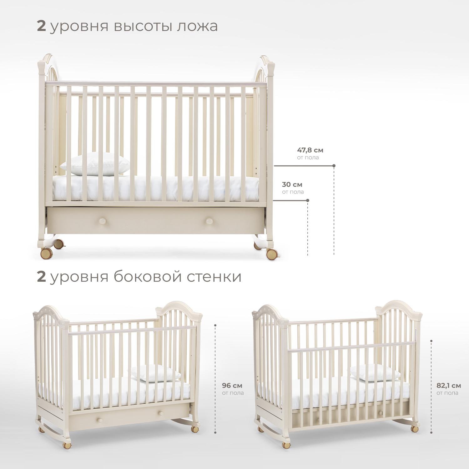 Детская кроватка Nuovita Perla dondolo, без маятника (слоновая кость) - фото 2