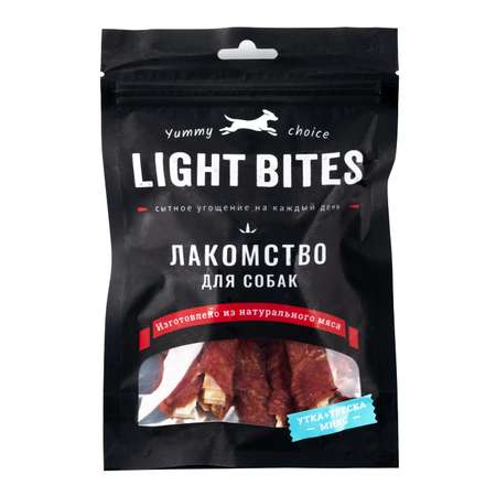 Лакомство для собак LIGHT BITES 45г Утиное филе на палочках из трески
