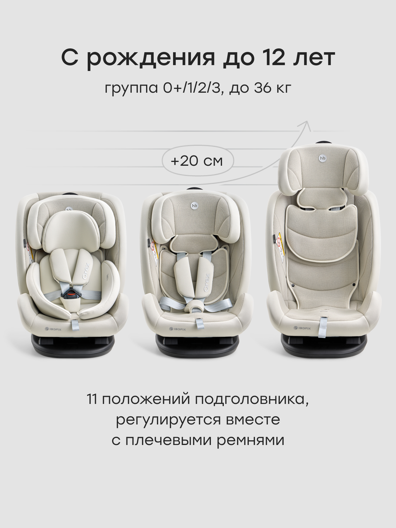 Автокресло Happy Baby Orex Isofix 0+/1/2/3 (0-36 кг) бежевый - фото 6