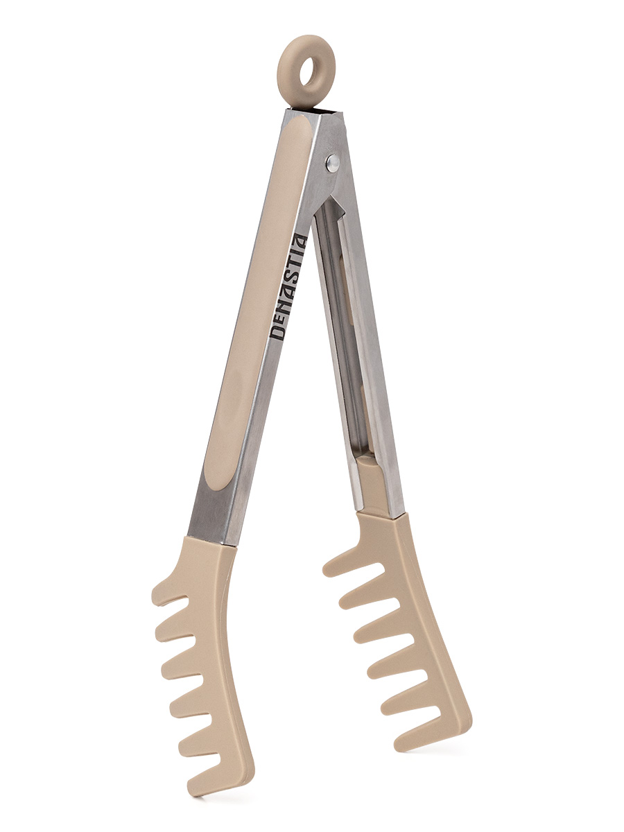 Щипцы кухонные DeNASTIA для спагетти нерж.сталь, силикон серый/бежевый - фото 5