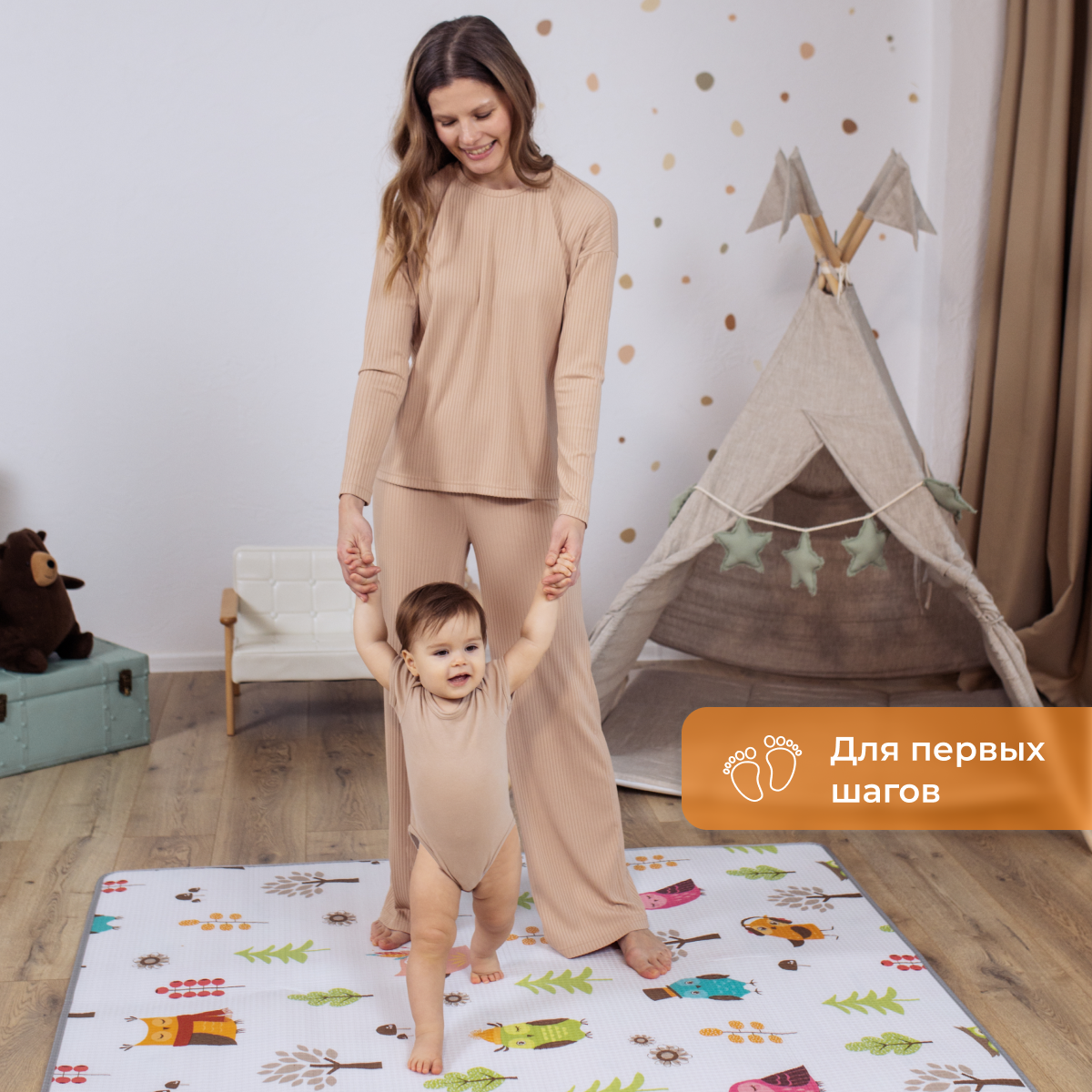 Развивающий коврик детский Mamagoods для ползания складной игровой 120x150 см Поросята и совушки - фото 11