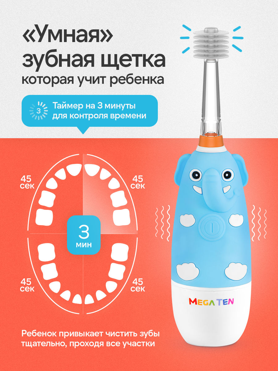 Зубная щетка электрическая Mega Ten kids sonic - фото 13