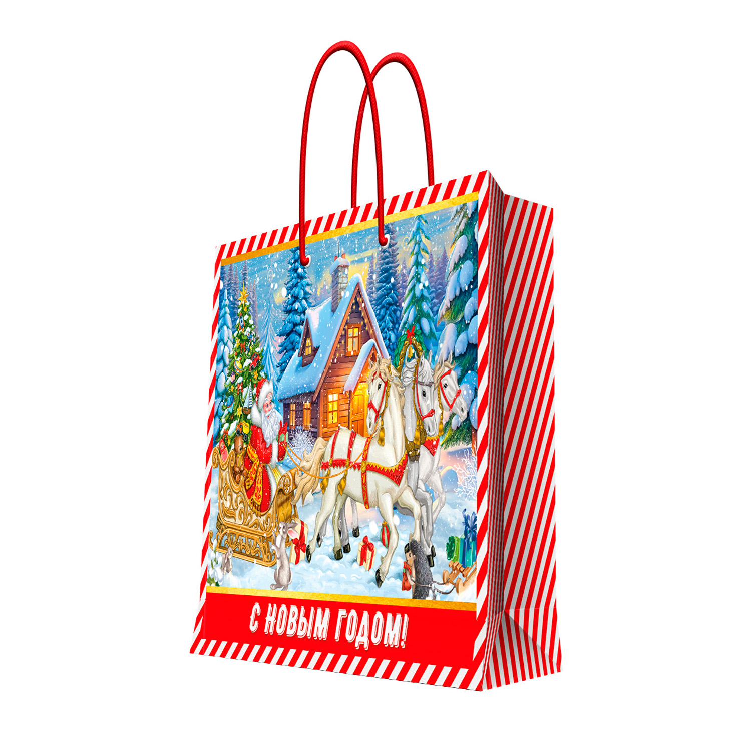 Пакет подарочный новогодний Феникс Презент Дедушка Мороз и подарки с ламинацией 40.6*48.9*19см - фото 1