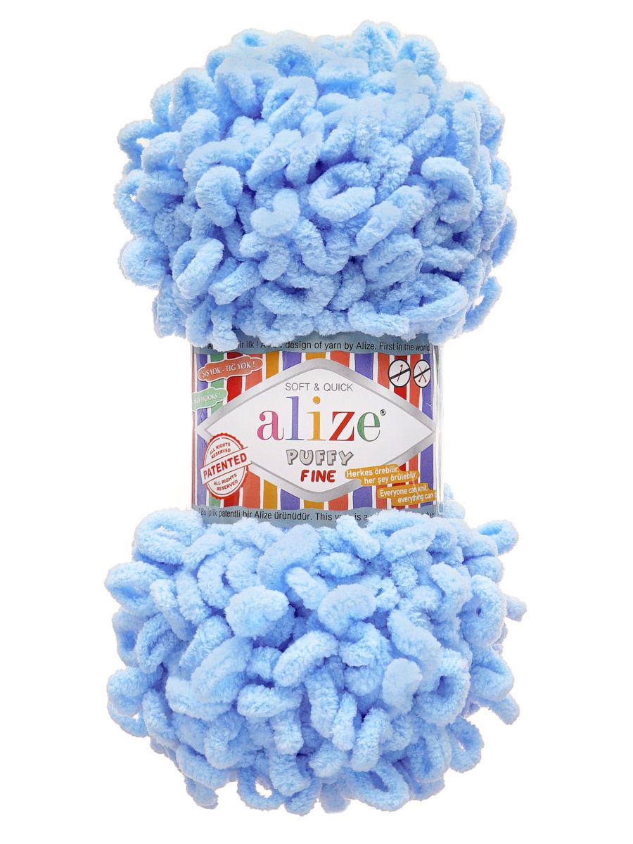 Пряжа для вязания Alize puffy fine 100 г 14.5 м микрополиэстер фантазийная мягкая 218 детский голубой 5 мотков - фото 4