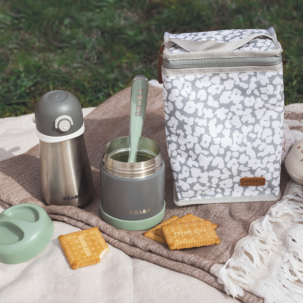 Термоконтейнер для еды, детского питания BEABA THERMO-PORTION INOX 500 мл серо-зеленый - фото 7