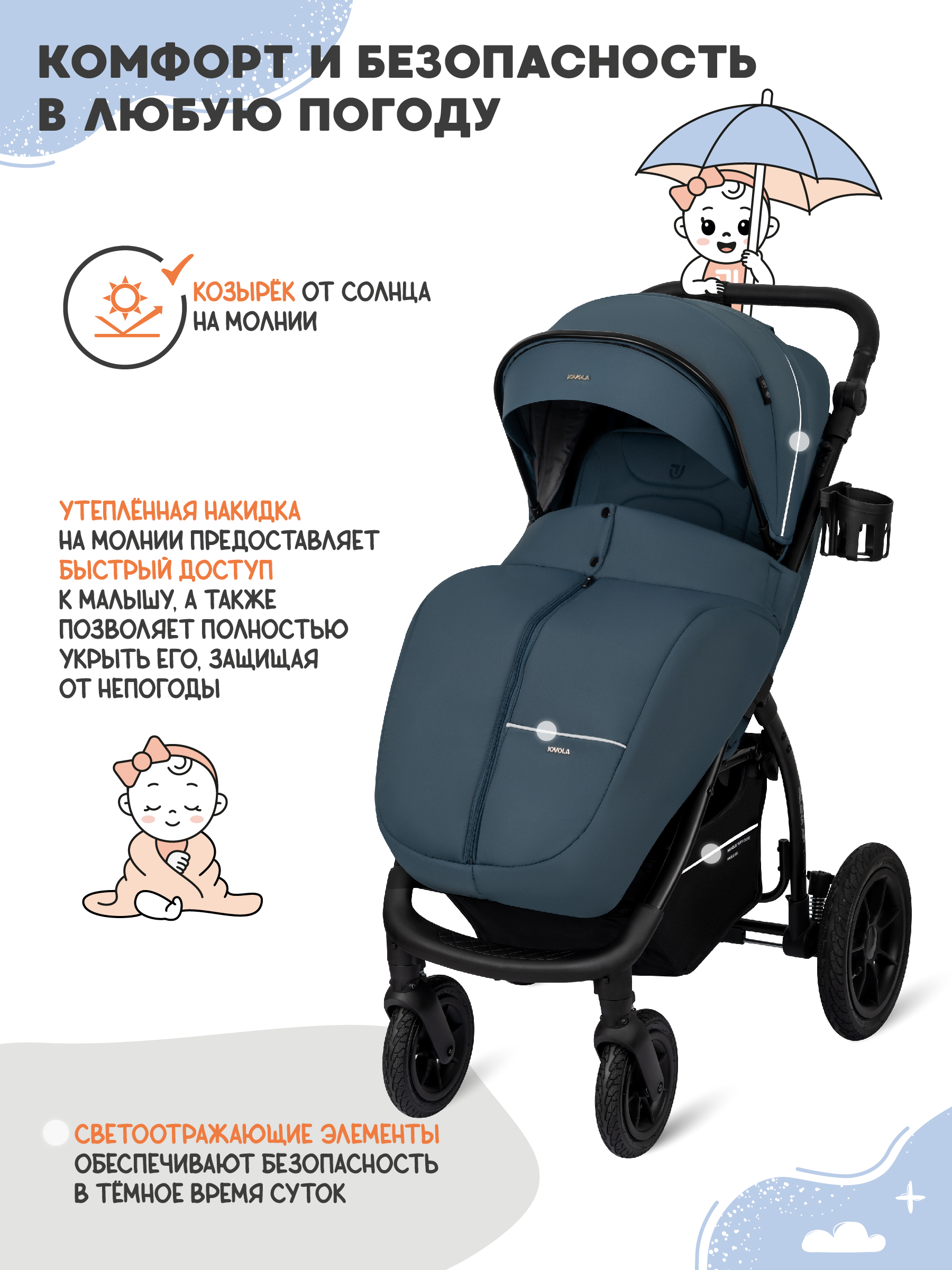 Коляска прогулочная JOVOLA Selena air plus синий - фото 2