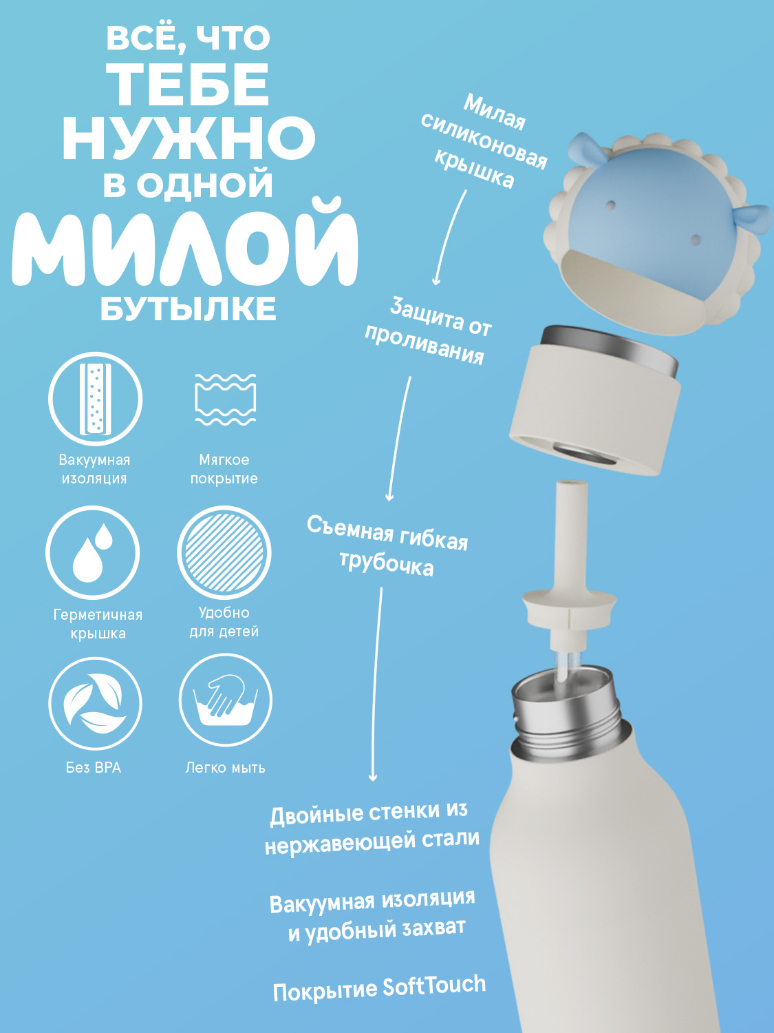 Термобутылка ASOBU Bestie Овечка, 460 мл - фото 4