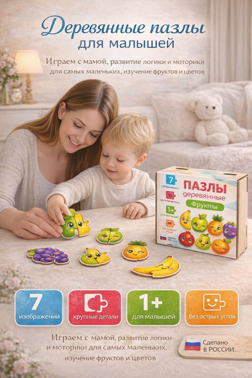 Пазл tomkiDM веселые фрукты деревянный - фото 2