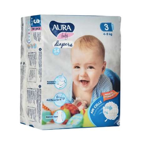 Подгузники AURA BABY M 14 шт.