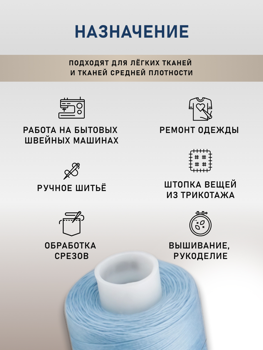 Нитки для шитья 40/2 Голубой микс Bestex 365м 10шт - фото 3