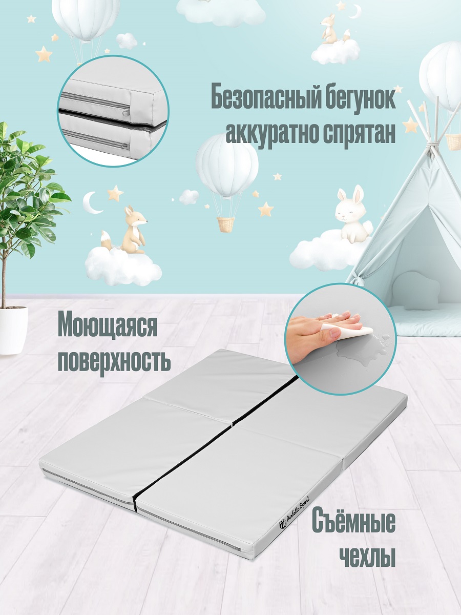 Мат спортивный Perfetto Sport № 21 (100 х 80 х 5) складной 4 сложения пастель/чёрный - фото 3