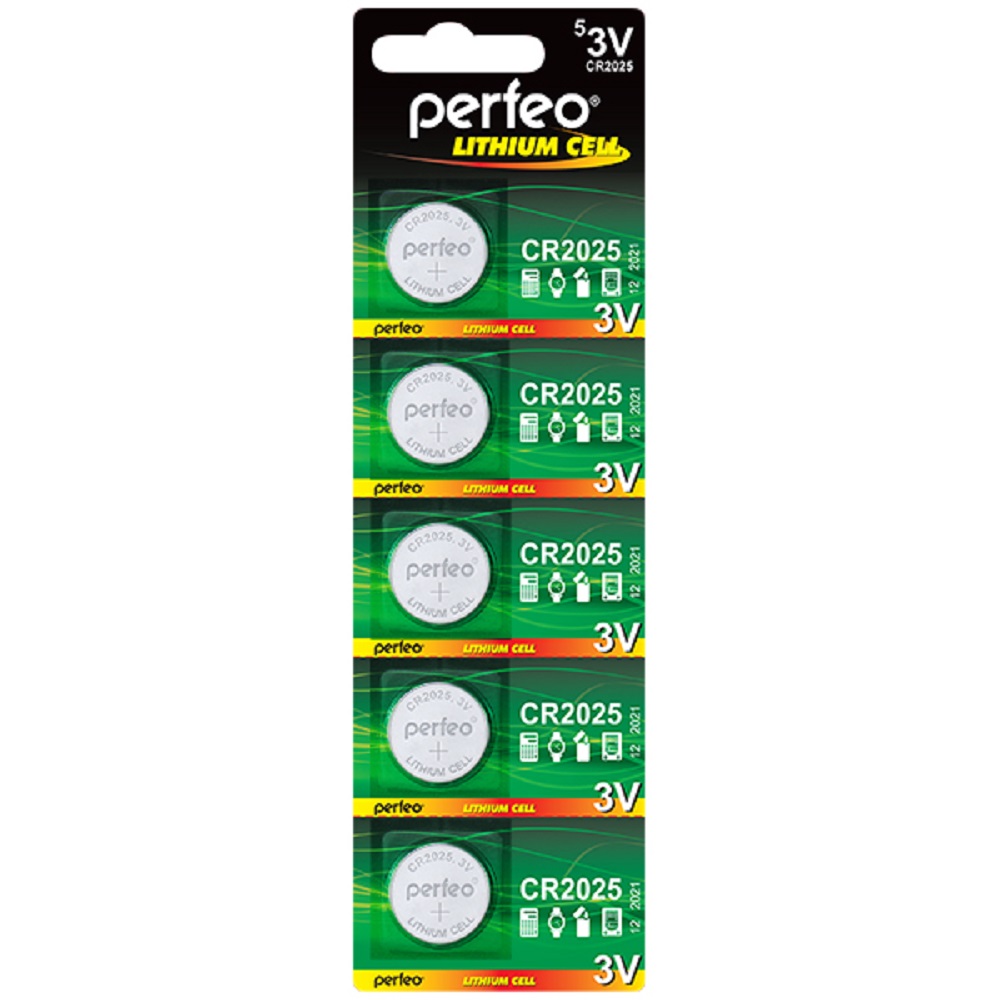 Батарейки Perfeo Lithium Cell литиевые CR2025 5BL - фото 1