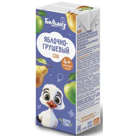 Сок Беллакт яблочно-грушевый восстановленный 0.2л с 4месяцев