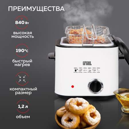 Фритюрница GFGRIL GFF-012 Easy Cook объем 1.2 л со съемной корзиной и крышкой