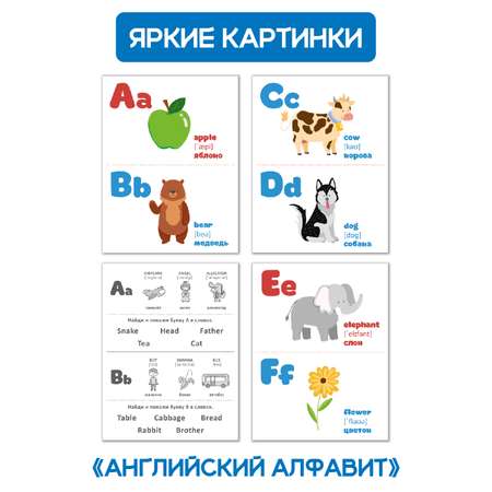 Карточки Проф-Пресс обучающие 3 комплекта по 16 шт 17х22 см. Цифры и фигуры+Английский алфавит