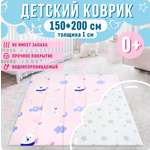 Детский коврик MIKMEL складной игровой развивающий двусторонний для ползания 150х200х1 см Медвежата Звездочки