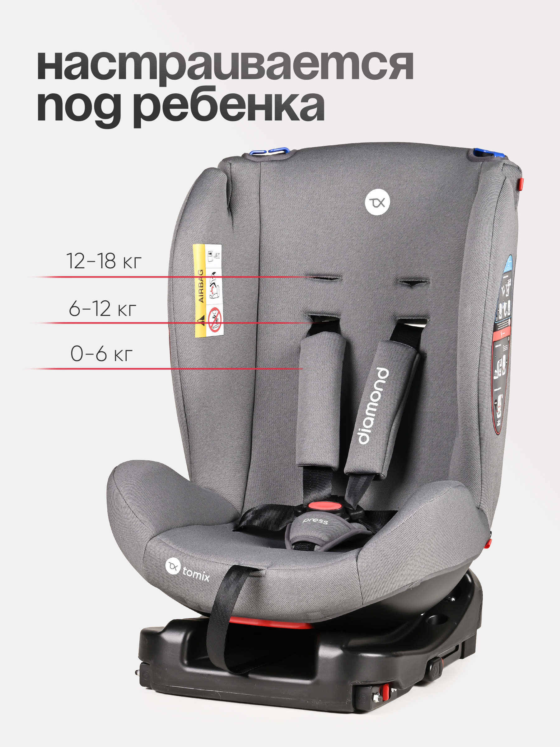 Автокресло Tomix Diamond Isofix 0+/1/2 (0-25 кг) серый - фото 11