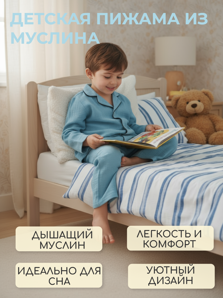 Пижама КВАРК лук пижама-муслин-син - фото 2