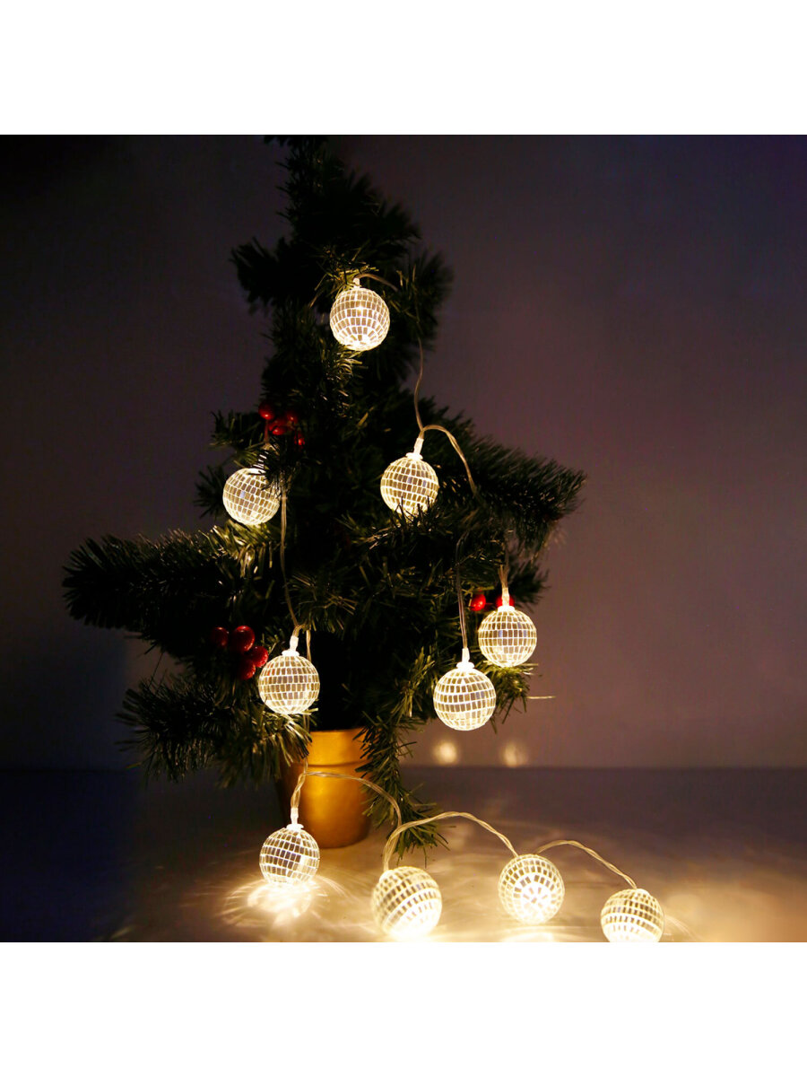 Гирлянда нить новогодняя Золотая сказка интерьерная для дома и на елку Диско-шар на батарейках светодиодная - фото 14
