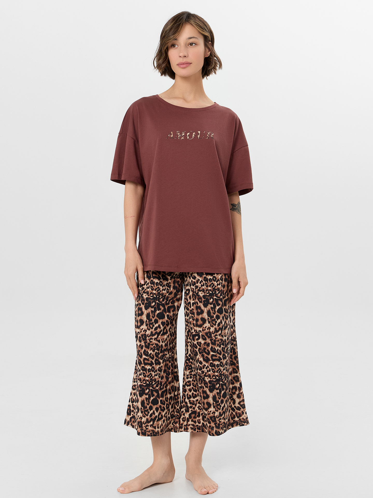 Пижама Mark Formelle (Марк Формэль) 592595/горячий шоколад +леопард на песочном - фото 1