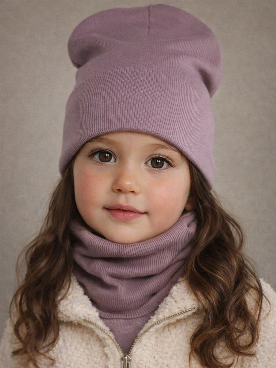 Шапка и снуд ПриКиндер U-Sp24554 Цвет: Сиреневый - фото 1