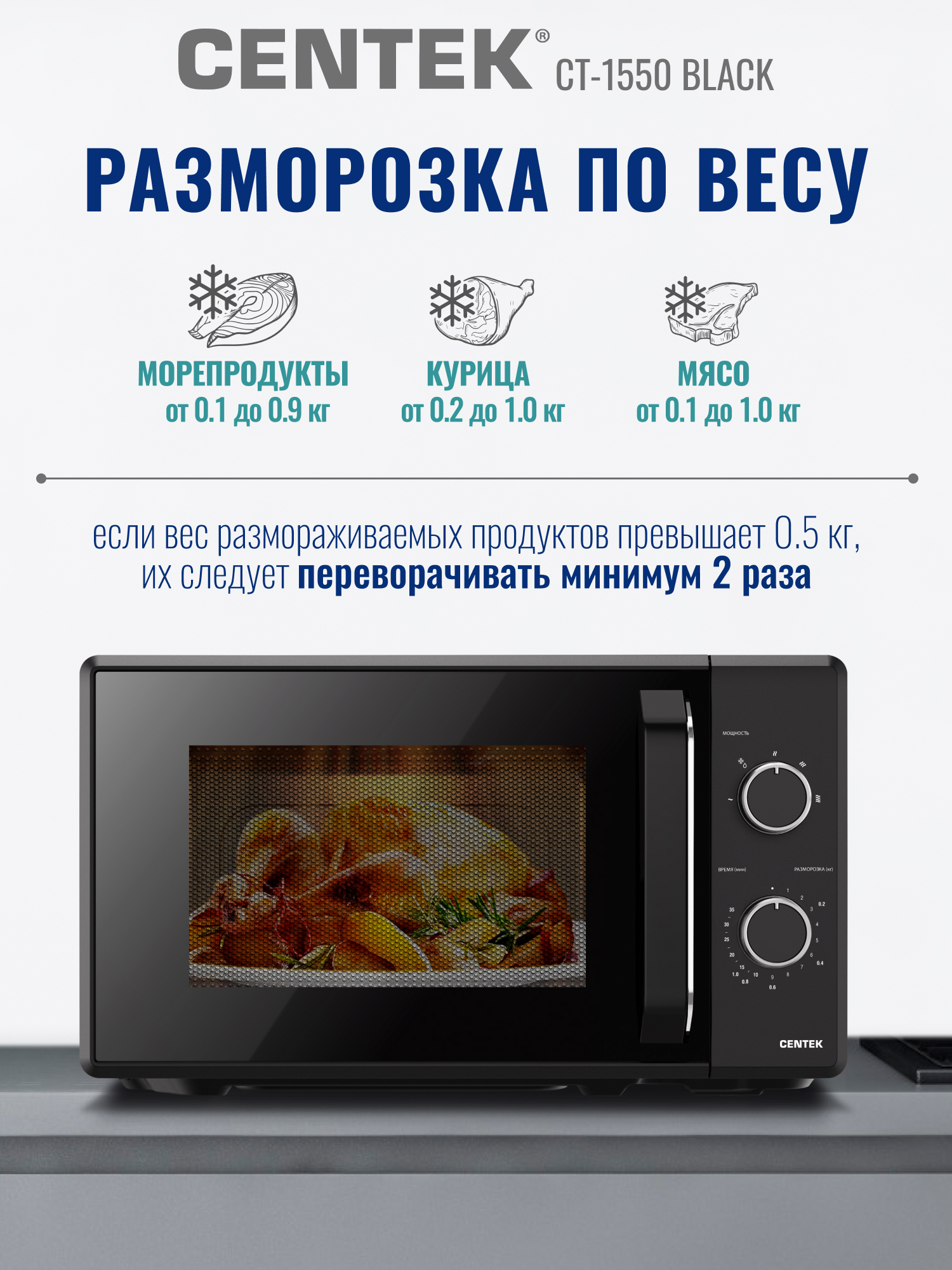 Микроволновая печь CENTEK CT-1550 Черная 700Вт 20л 5 режимов подсветка открывание дверцы ручкой - фото 5