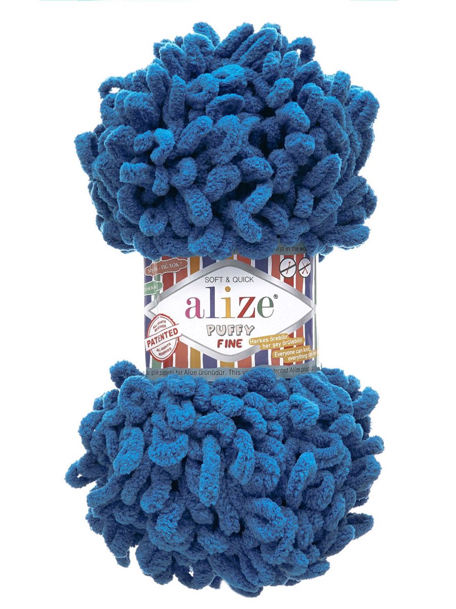 Пряжа для вязания Alize puffy fine 100 г 14.5 м микрополиэстер фантазийная мягкая 637 морская волна 5 мотков - фото 4