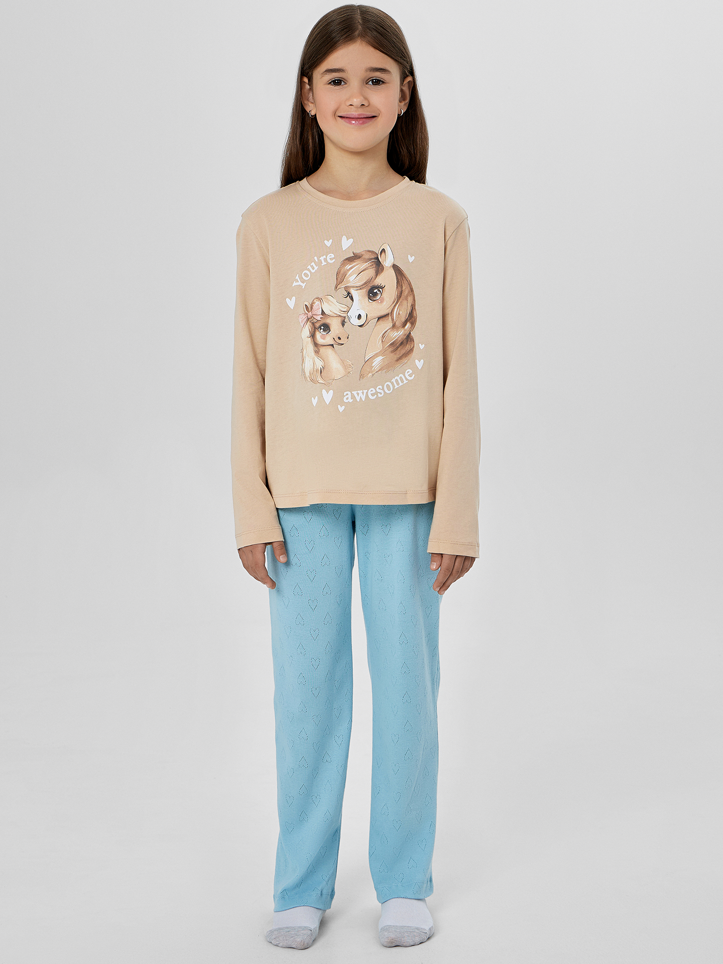 Пижама Mark Formelle (Марк Формэль) 567756/бежевый +сердечки на голубом - фото 1