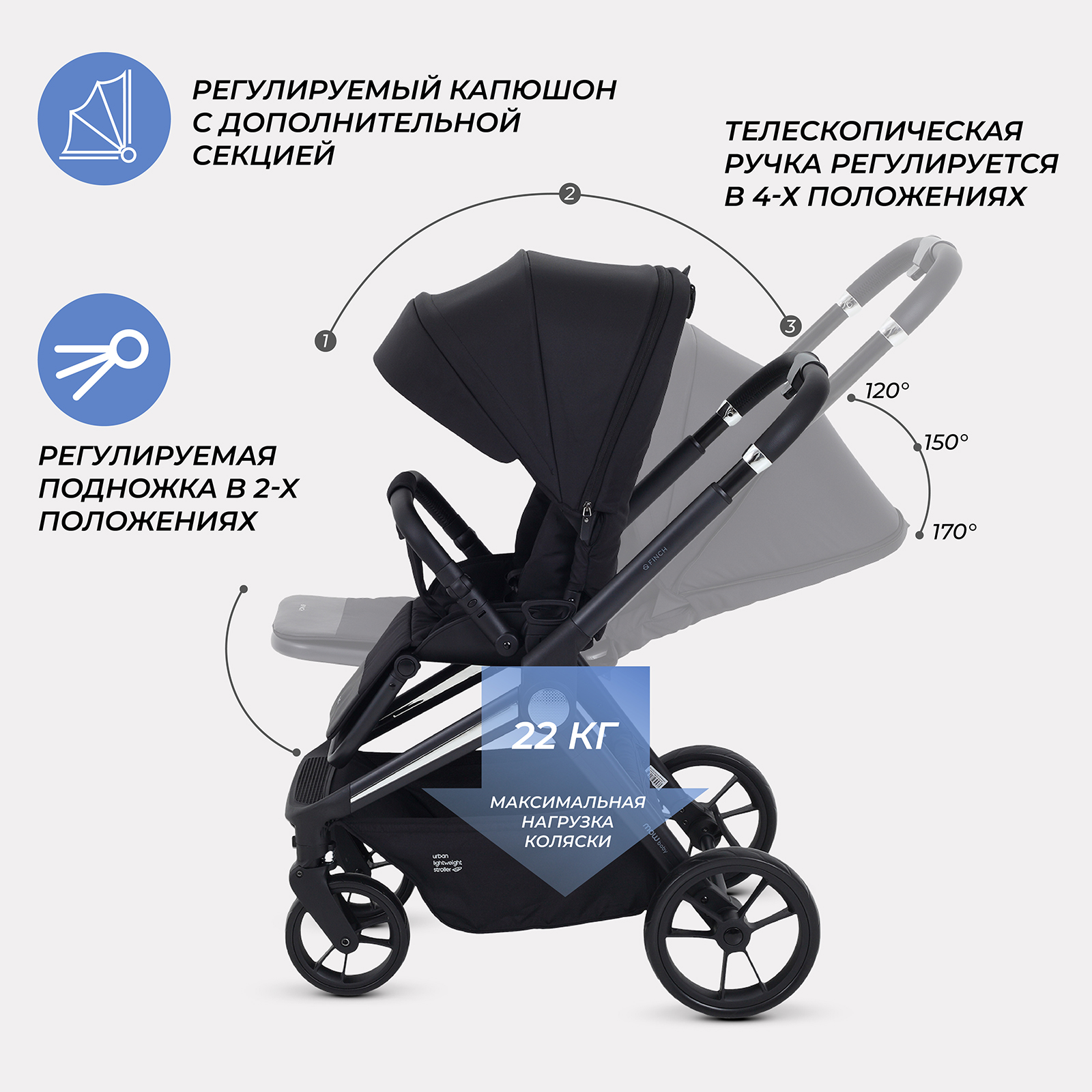 Коляска прогулочная MOWbaby Black черный - фото 4