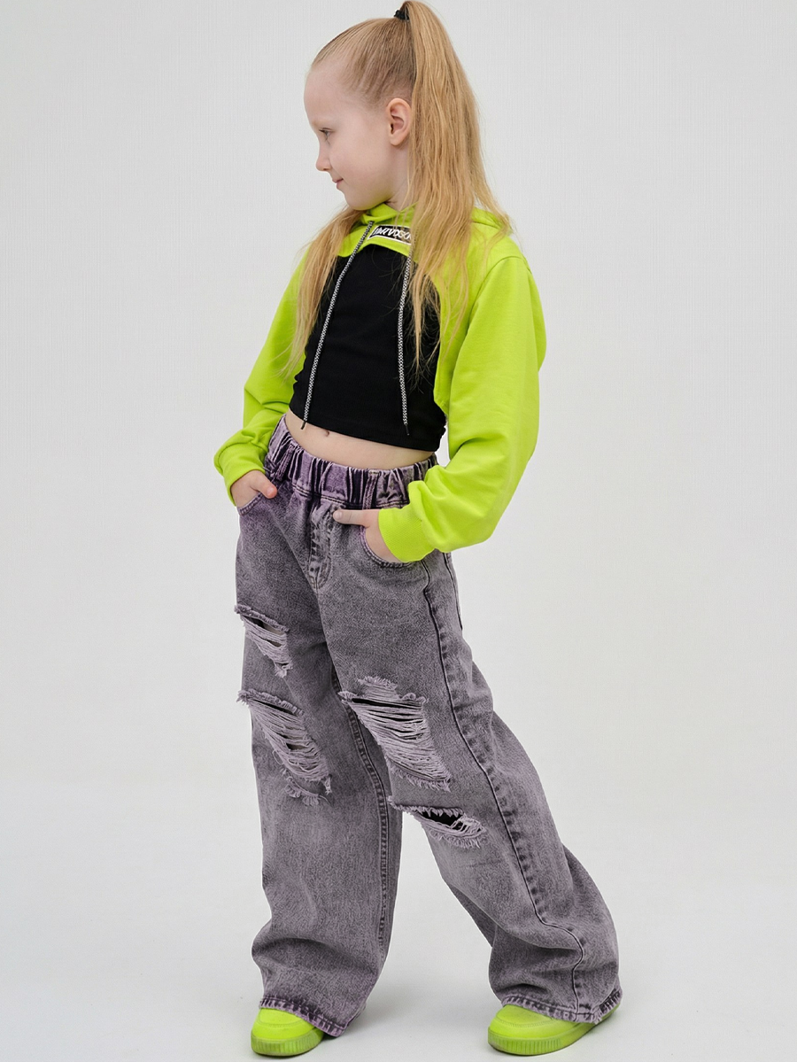 Джинсы iUkoworld Джинсы подростковые рваные широкие на резинке - фото 3