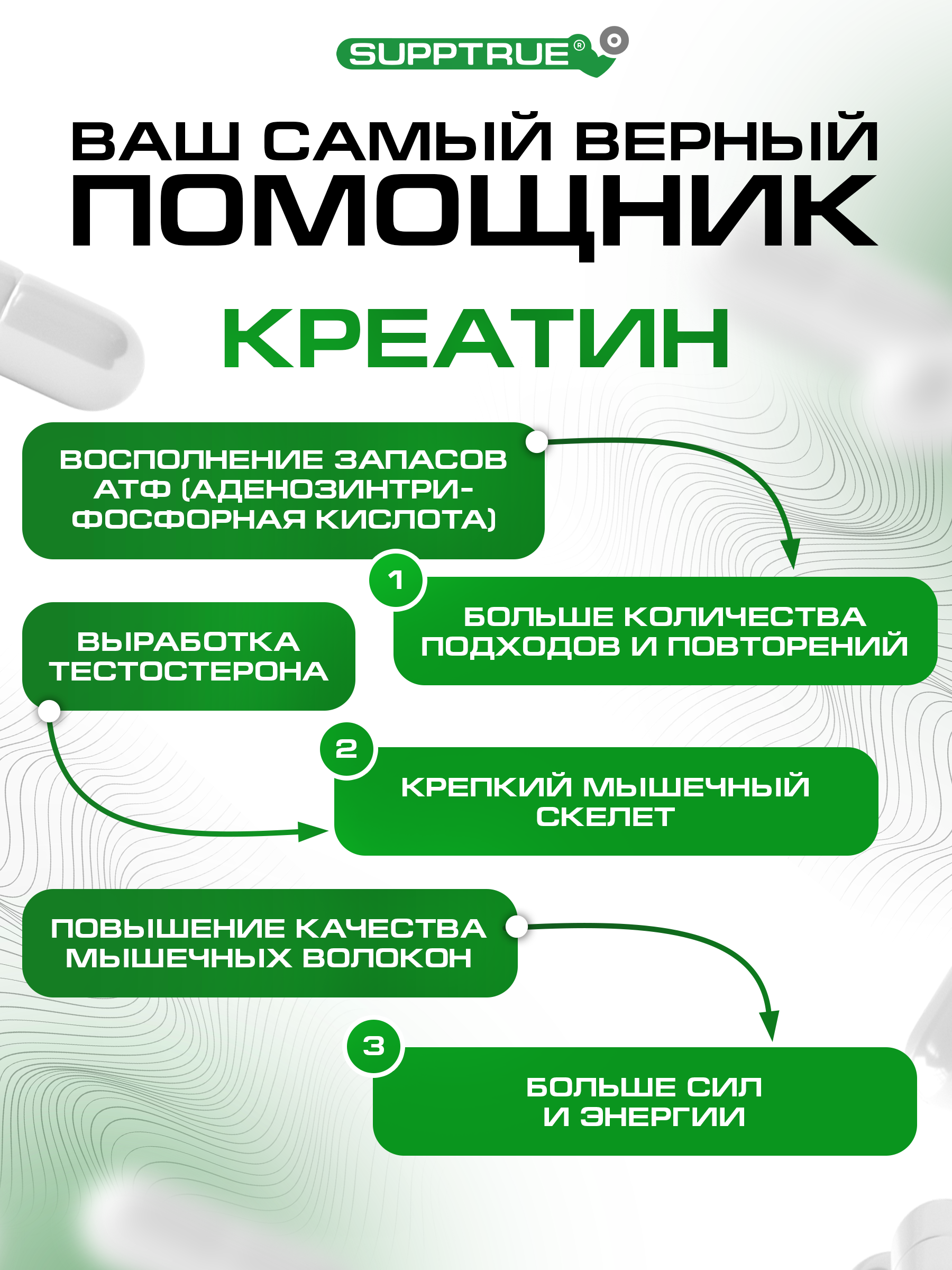 Креатин 300 капсул SUPPTRUE MONOHYDRAT 3000 миллиграмм - фото 2
